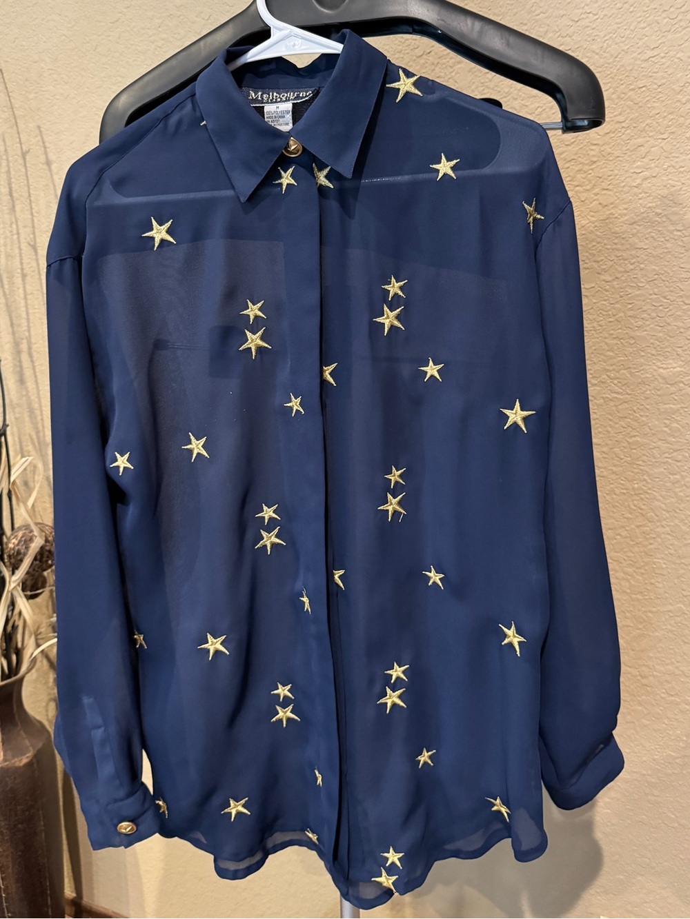 Melbourne Classix Navy Star Embroidered Button-Up Blouse